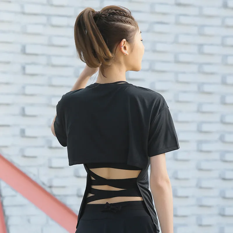 Backless Bandage Short Sleeve Shirt