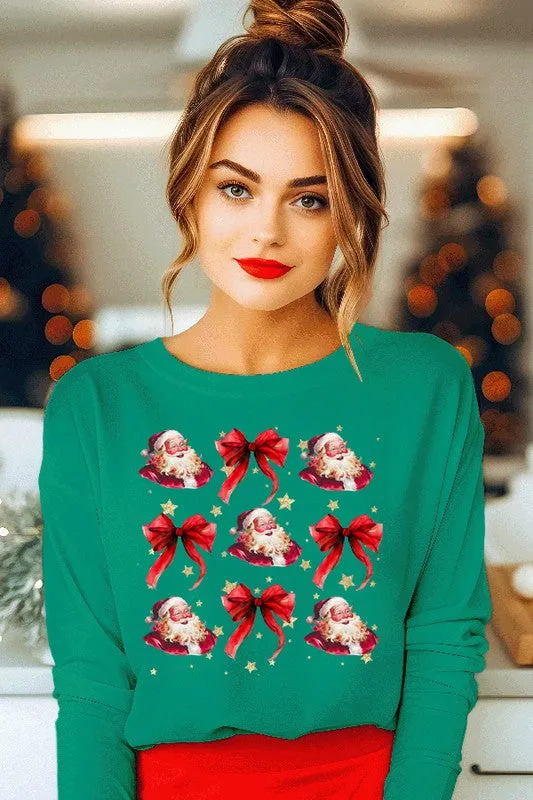 Christmas Santa Red Bow Long Sleeve Top