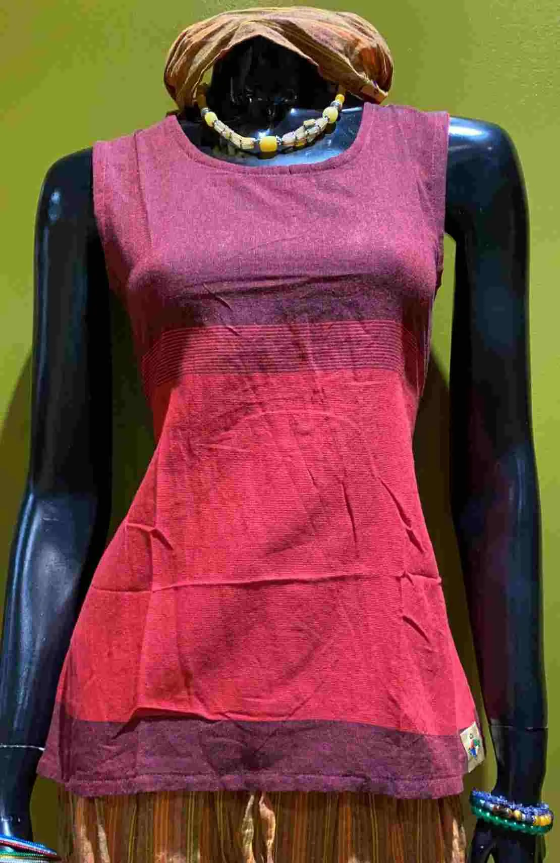Cotton Wide Strap Tank Top - Tri Color