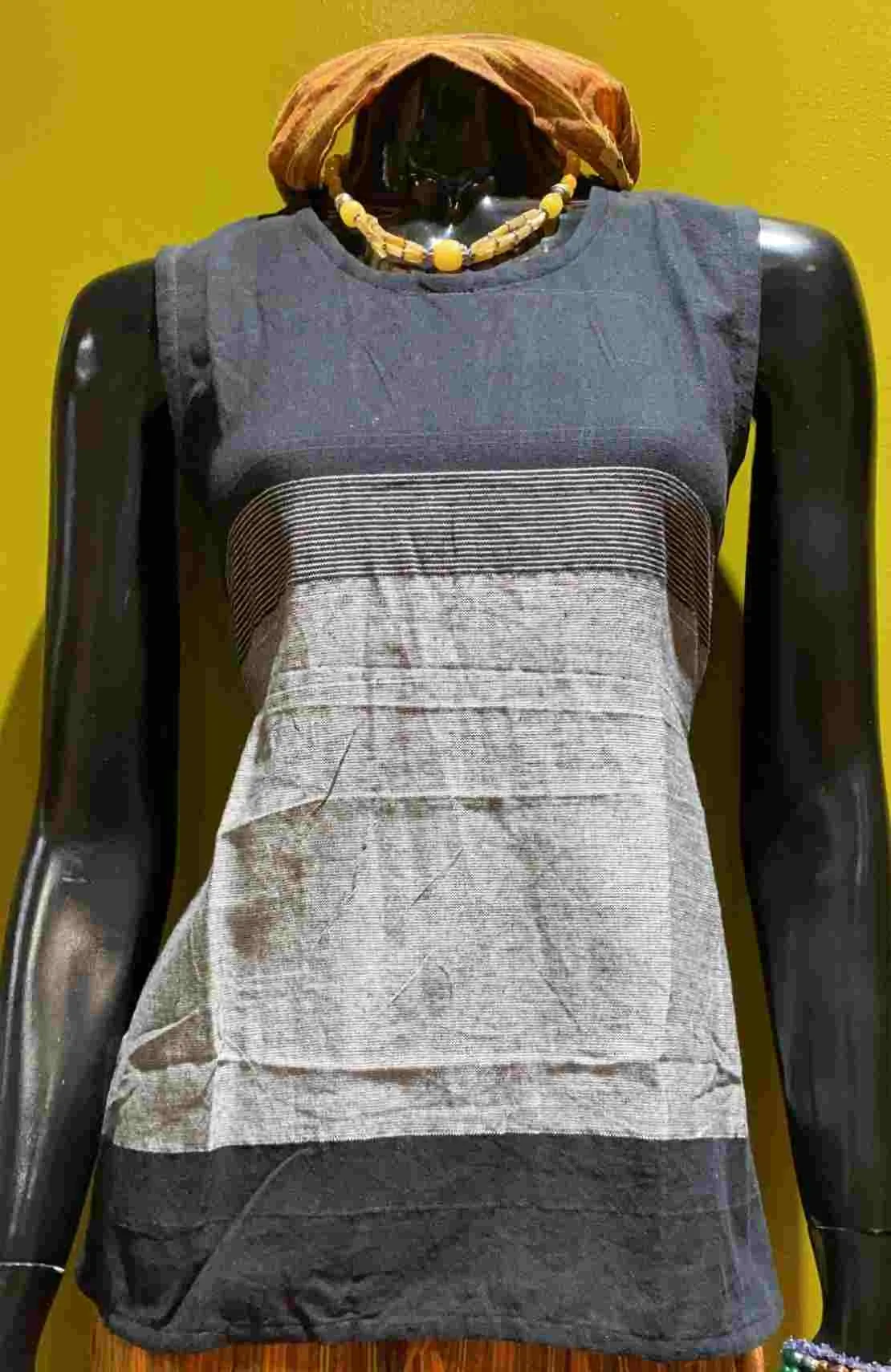 Cotton Wide Strap Tank Top - Tri Color
