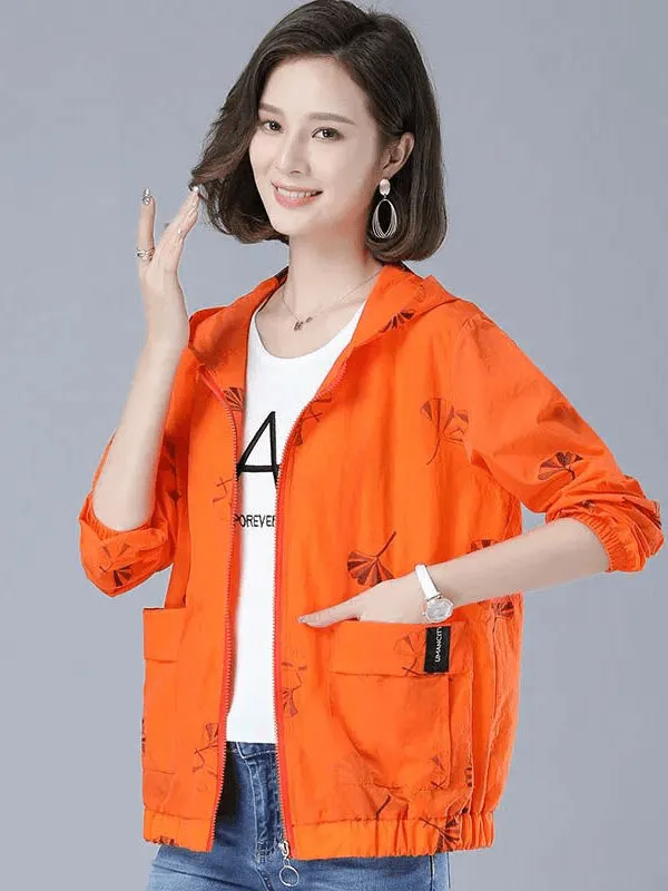 Floral Print Hooded Jacket for Women / Pockets Zipper Windbreaker - SF0878
