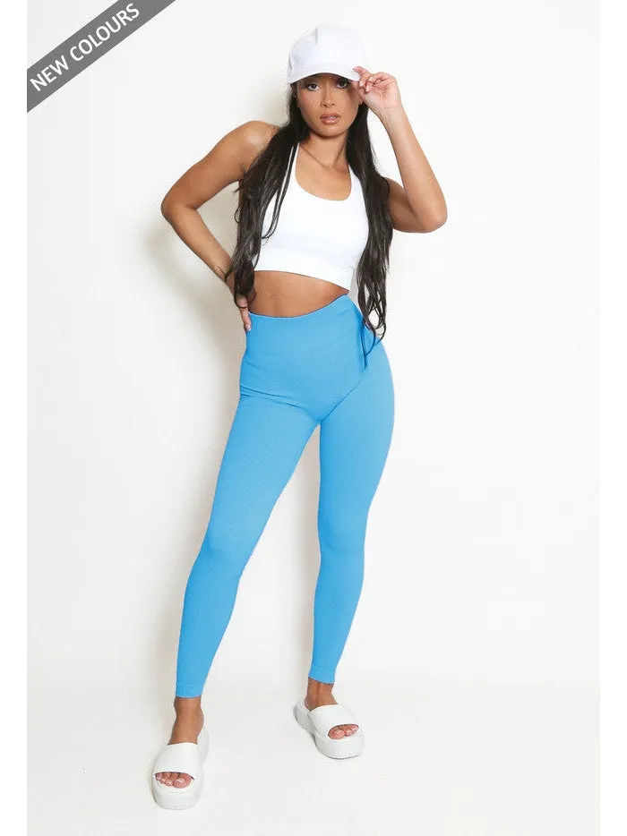 High Waist Sculpt Fit  Ribbed Leggings