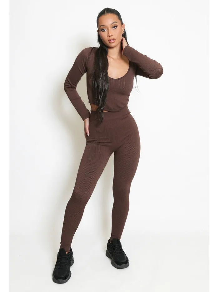 High Waist Sculpt Fit  Ribbed Leggings