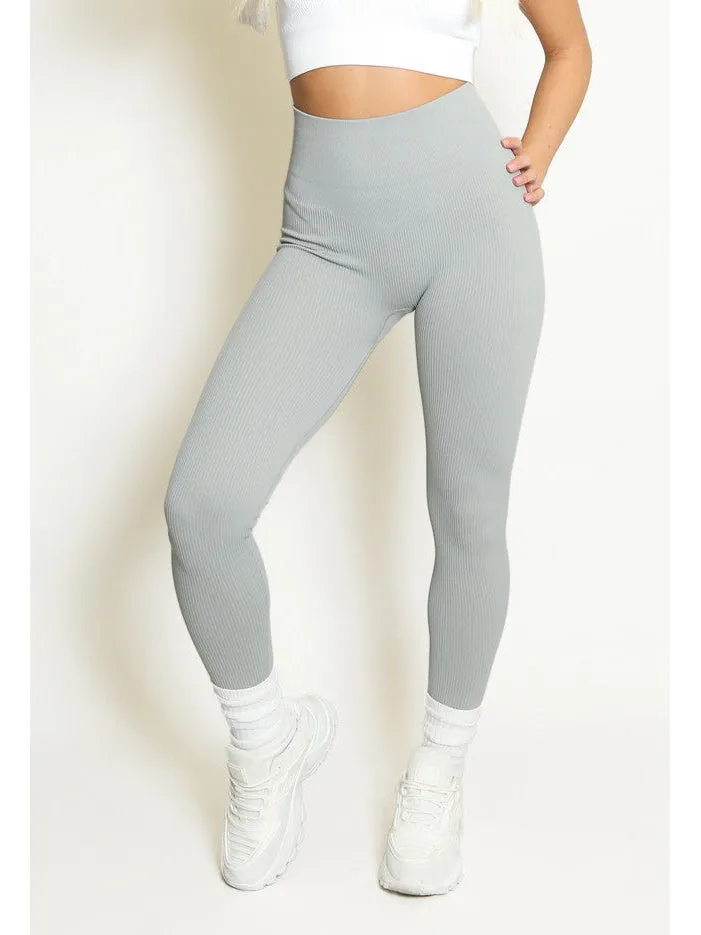 High Waist Sculpt Fit  Ribbed Leggings