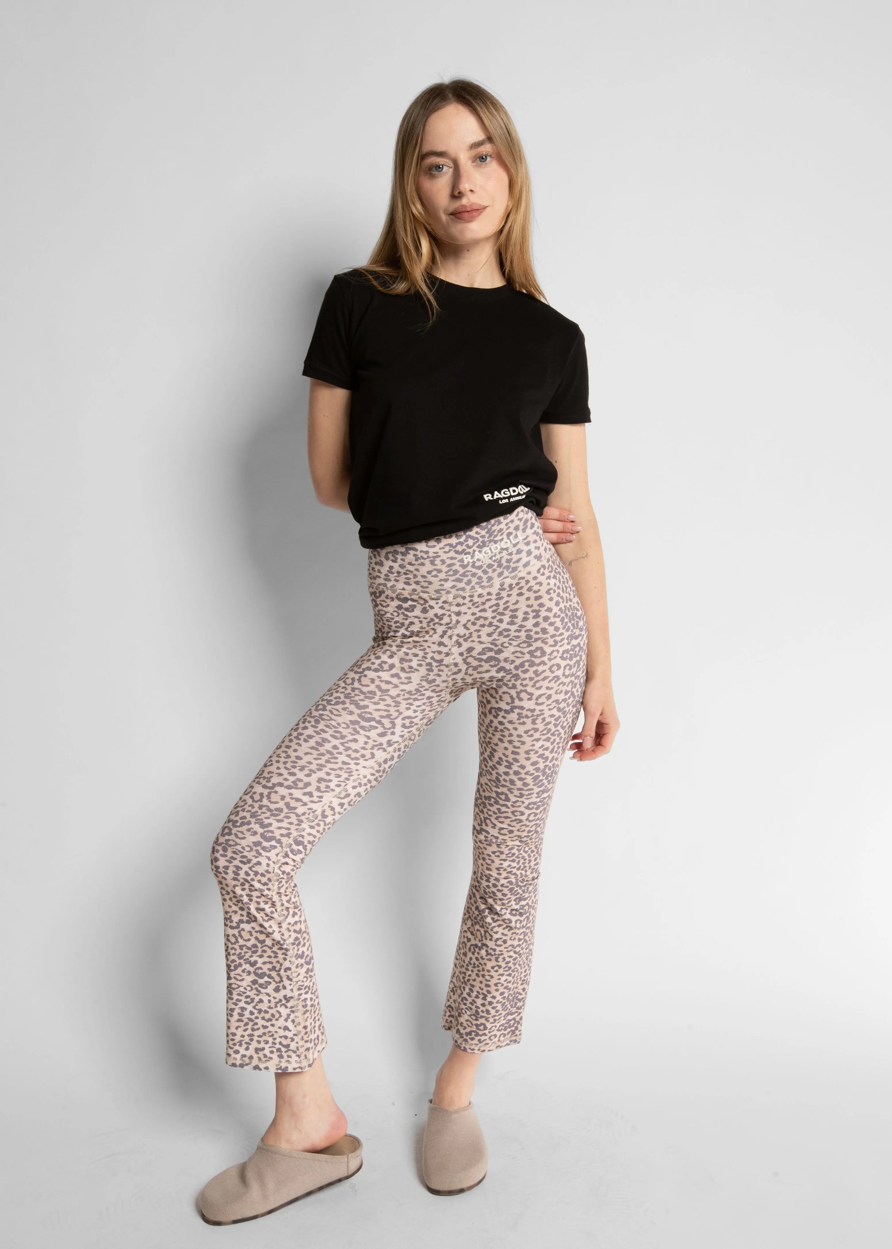 LONG FLARE LEGGINGS - LEOPARD BEIGE