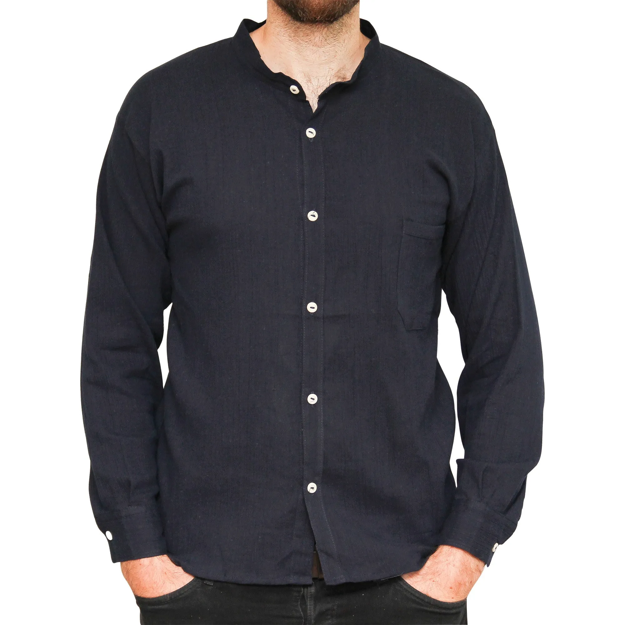 Long-Sleeve Grandad Shirt from Ecuador - 100% cotton - Choice of Colours