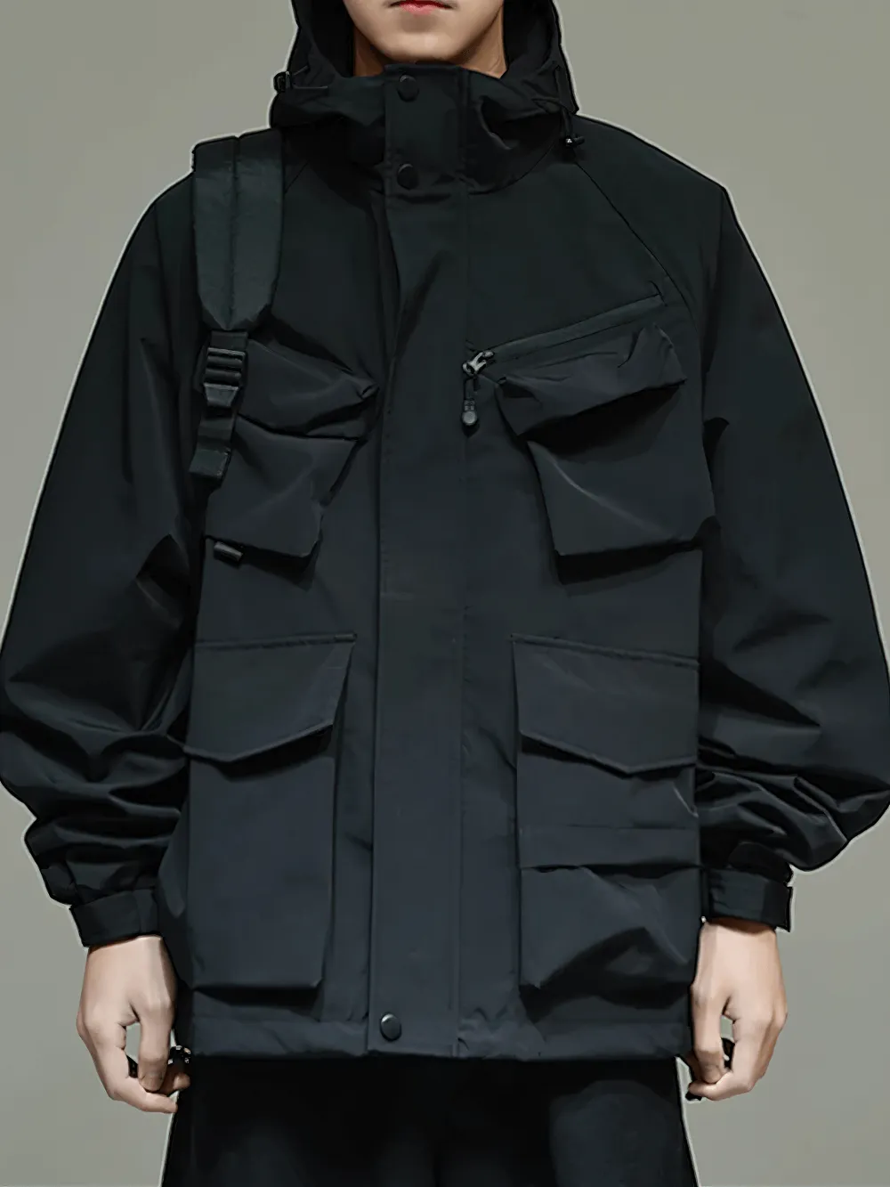 Men's Hooded Jacket with Multi-Pocket Design - SF2263