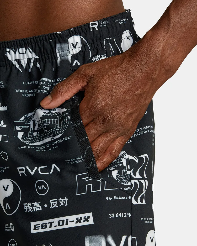 RVCA Yogger Stretch Elastic Waist Shorts 17" - ALL BRAND ALL OVER