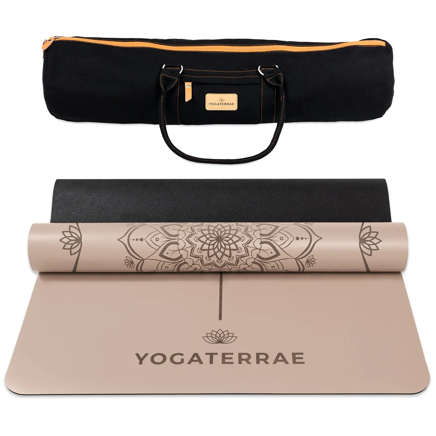 TAPIS DE YOGA MANDALA BRONZE CLAIR EN PU-CAOUTCHOUC NATUREL AVEC SAC