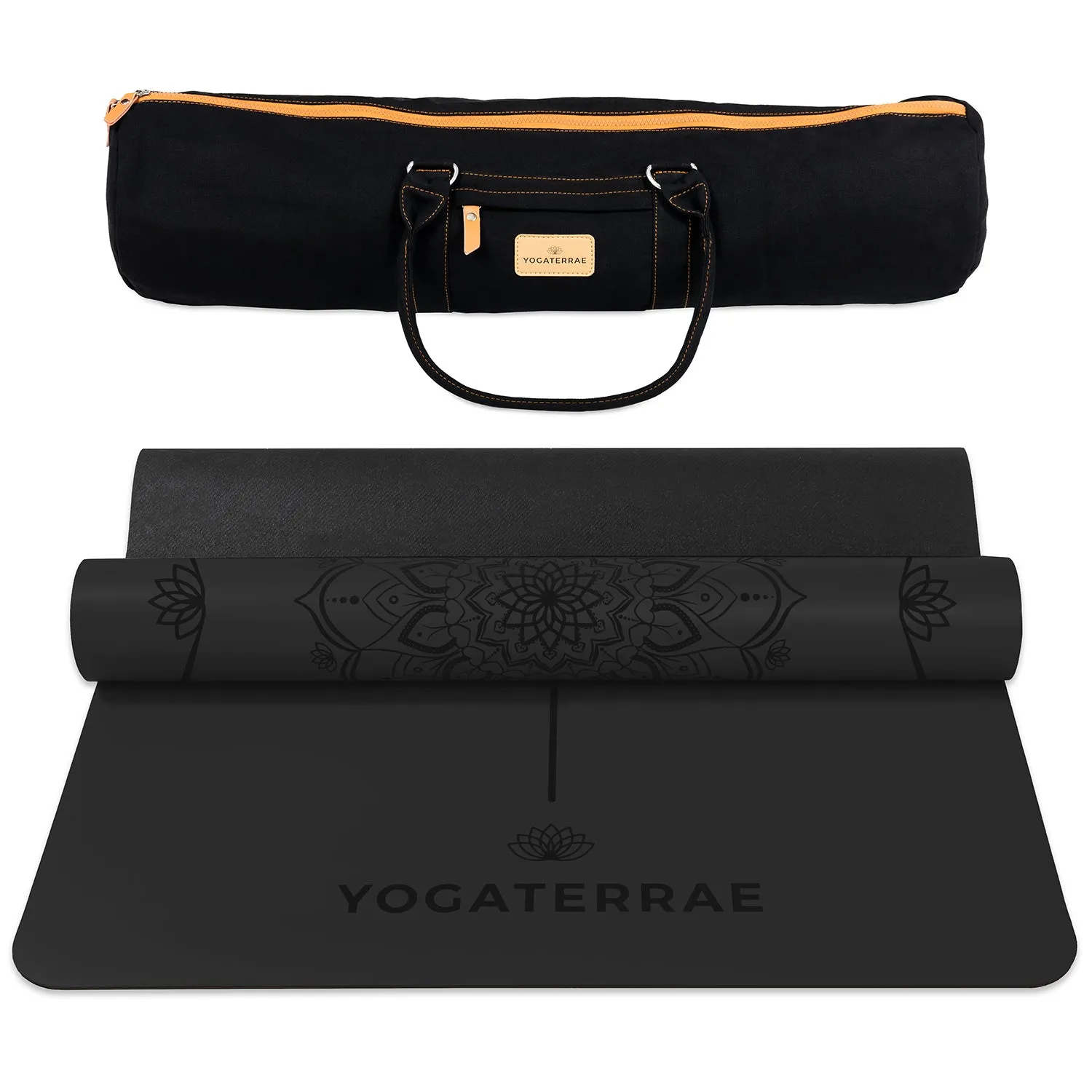 TAPIS DE YOGA MANDALA NOIR EN PU-CAOUTCHOUC NATUREL AVEC SAC