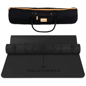 TAPIS DE YOGA MANDALA NOIR EN PU-CAOUTCHOUC NATUREL AVEC SAC