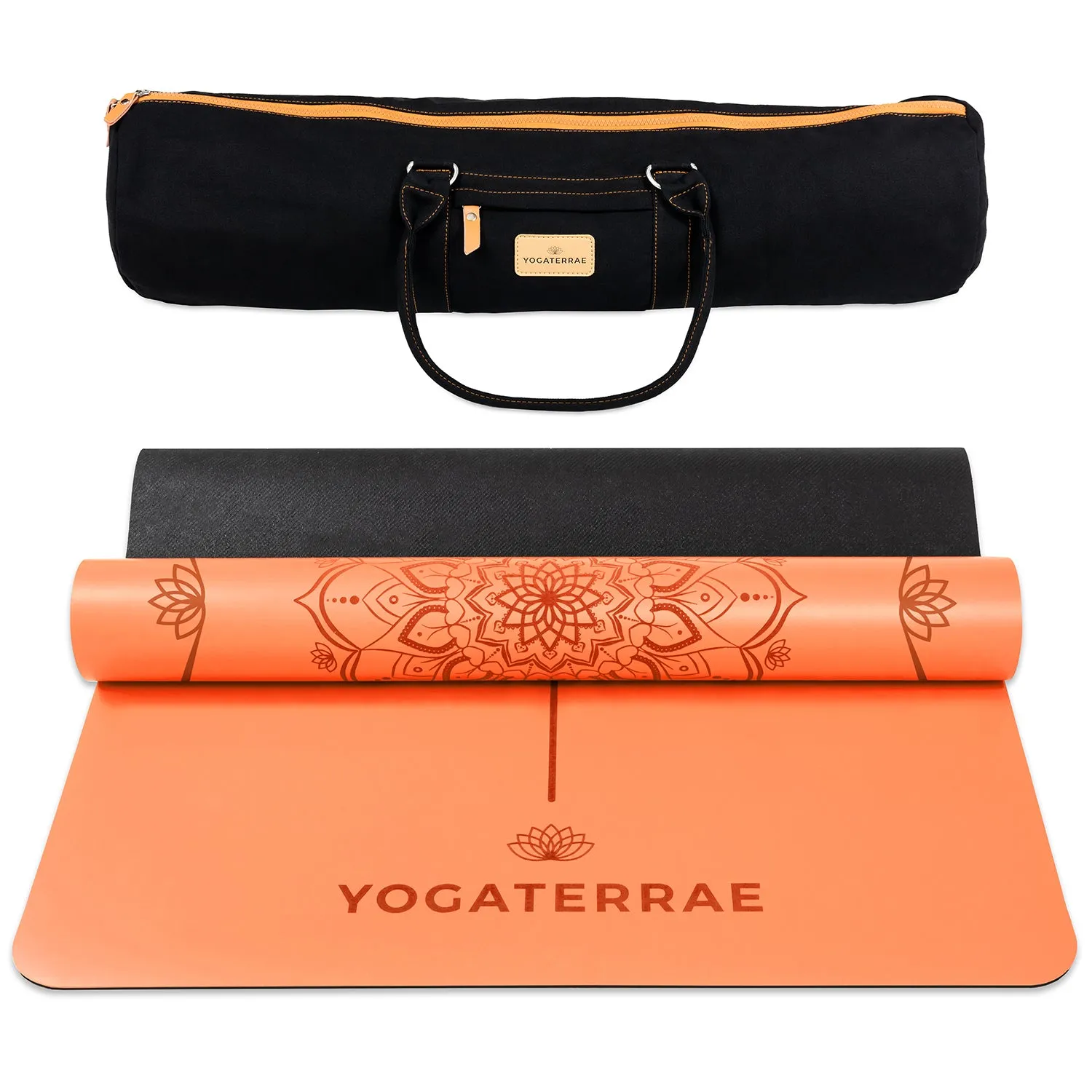 TAPIS DE YOGA MANDALA ORANGE-CORAIL EN PU-CAOUTCHOUC NATUREL AVEC SAC