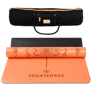 TAPIS DE YOGA MANDALA ORANGE-CORAIL EN PU-CAOUTCHOUC NATUREL AVEC SAC