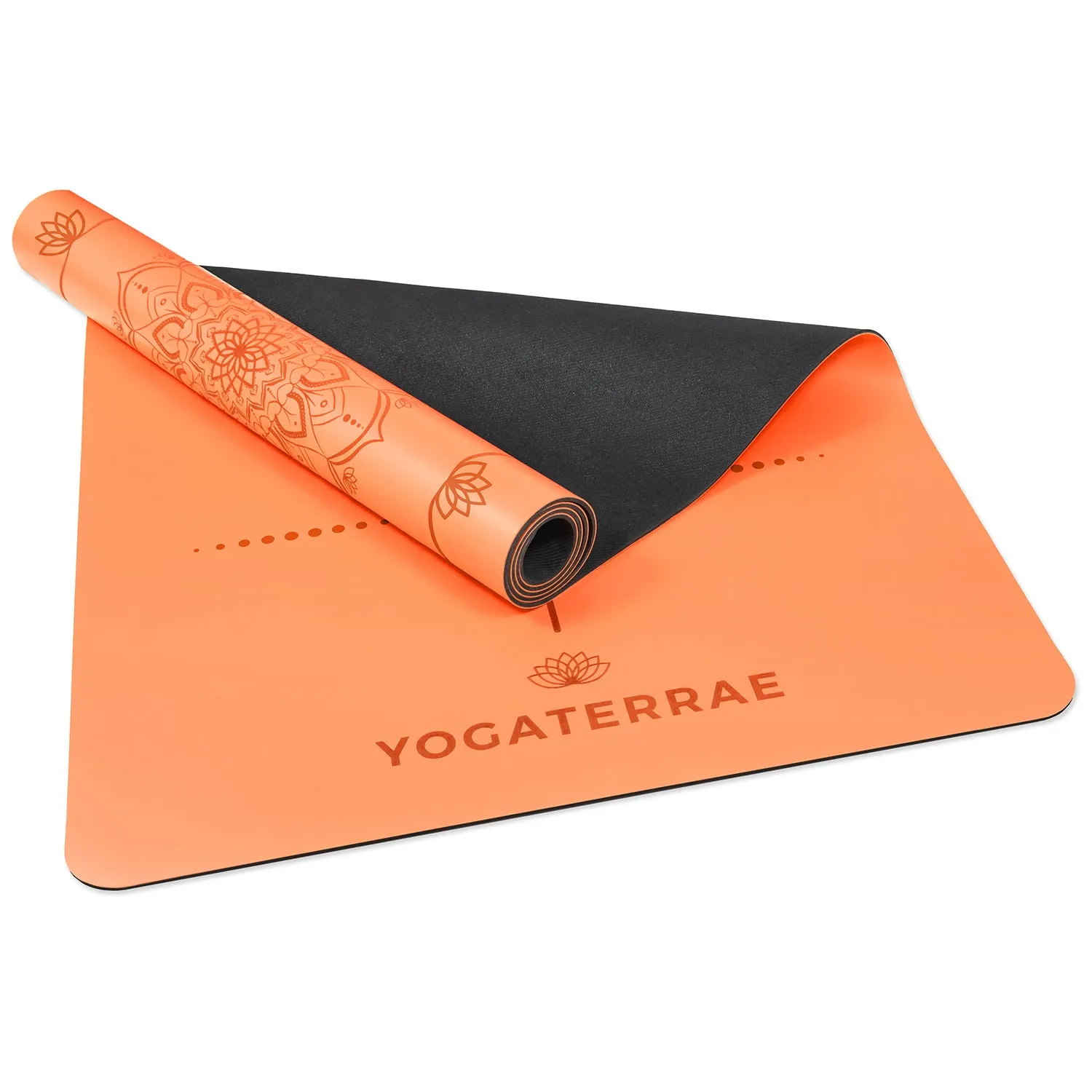 TAPIS DE YOGA MANDALA ORANGE-CORAIL EN PU-CAOUTCHOUC NATUREL AVEC SAC