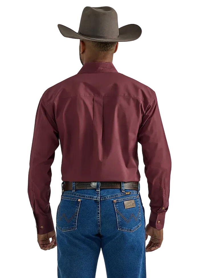 Wrangler Men's George Strait Long Sleeve One Pocket Button Down Solid Violet Wine Shirt
